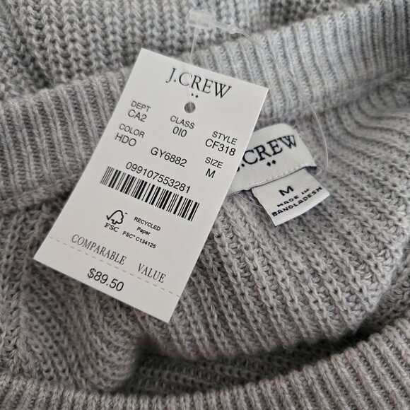 J.Crew Heather Dove Gray Button-Shoulder Ribbed Knit Sweater — Size M — NWT - Picture 6 of 6